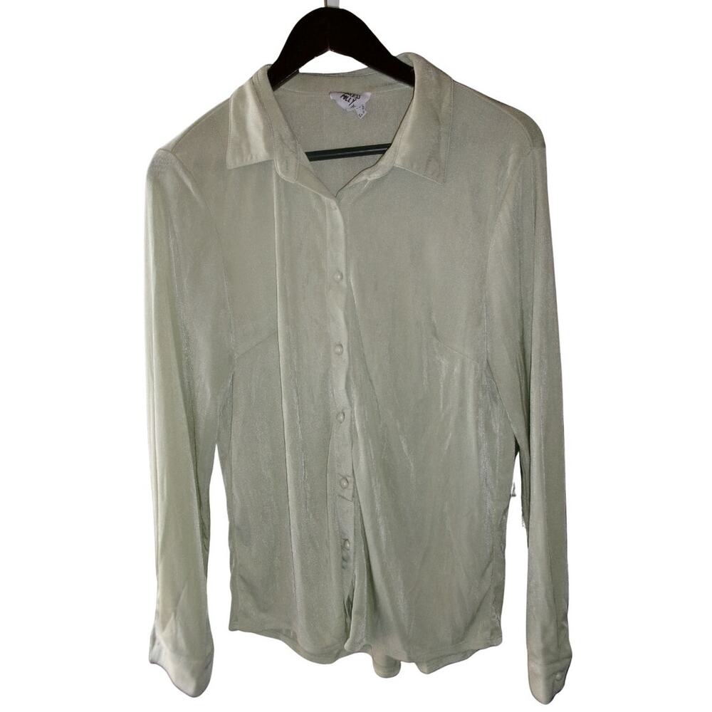 Princess Polly Satin Button Up Blouse Womens 6 Sage Green Long Sleeve Shirt